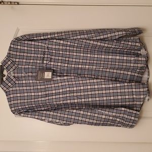 NWT Nomad Stretch Lite Plaid Mens button up shirt; size L; blue, white, gray